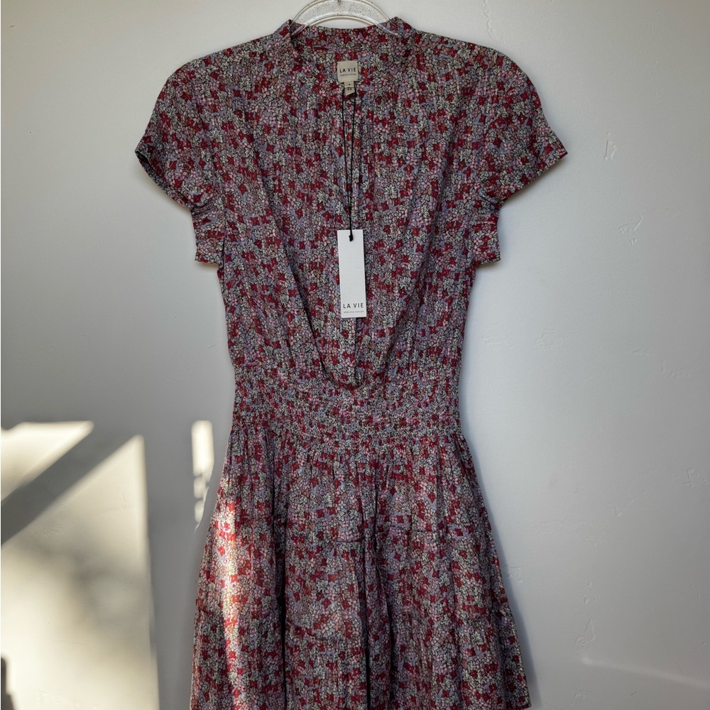 La Vie Red and White Patterned Midi Dress